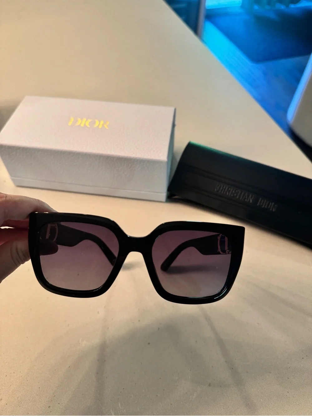 Dior Black Square Sunglasses with Gold CD Temples (30Montaigne S8U)